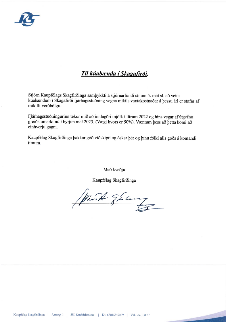 Fjárhagsstuðningur til kúabænda